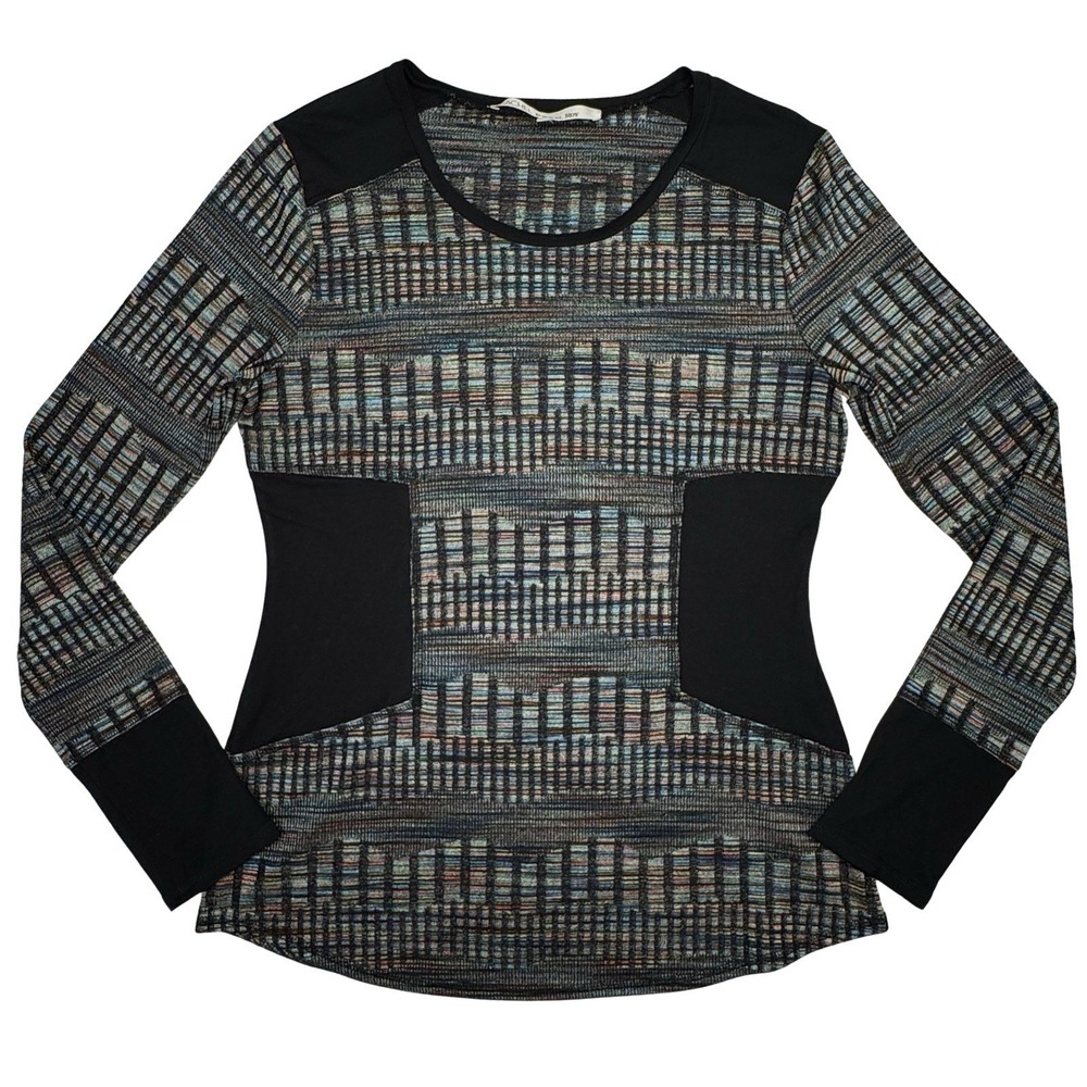 Rachel Rachel Roy Women's XL Geometric Knit Long Sleeve Top Blk Metallic Stretch